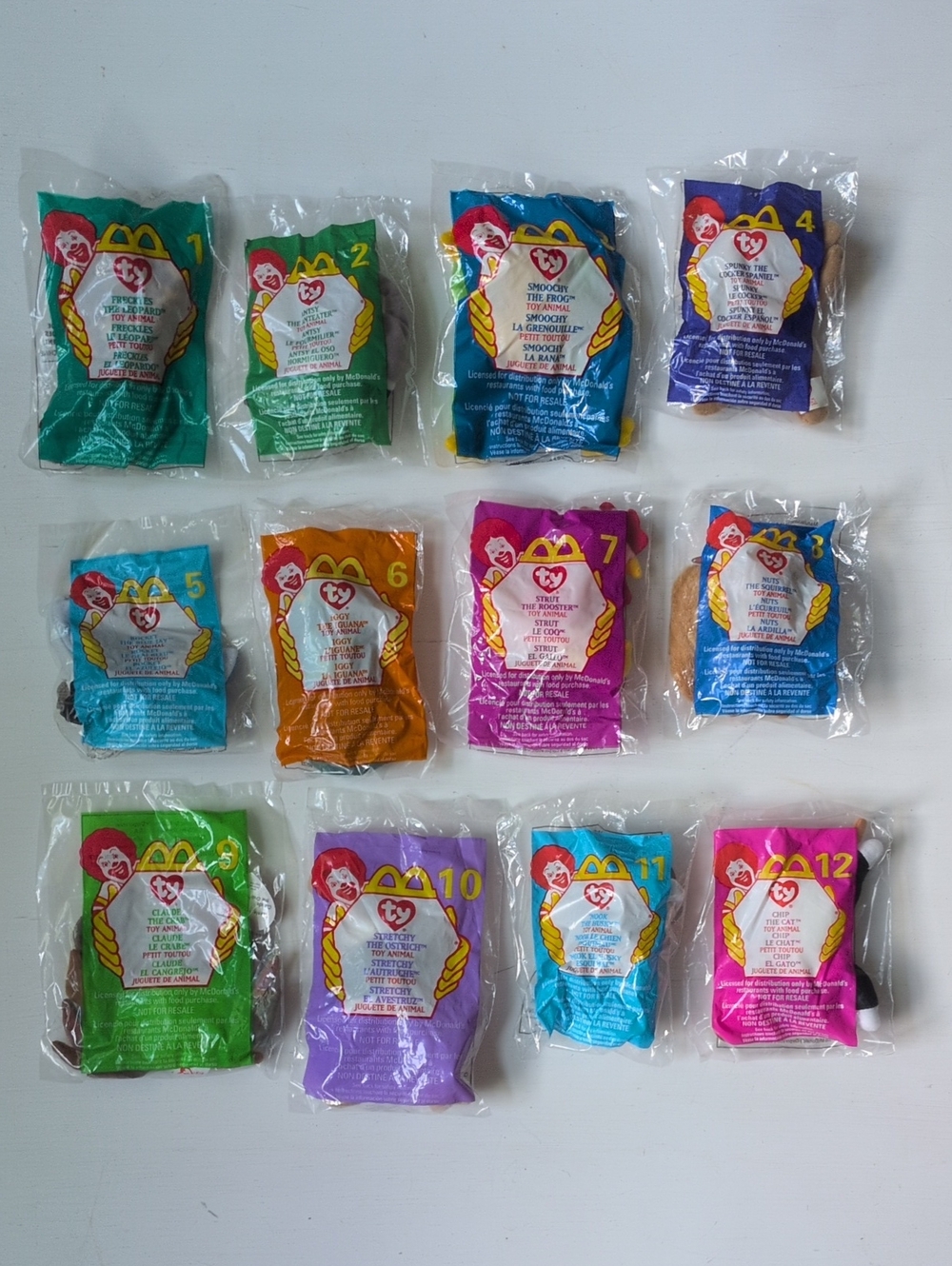 McDonald's TY Teenie Beanie Babies Complete Set (12) - Colorful Packaged Toys